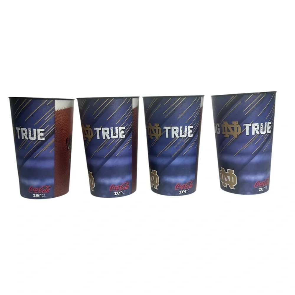 Notre Dame Strong ND True Football - 4 plastic cups 32 oz Coca Cola Zero
